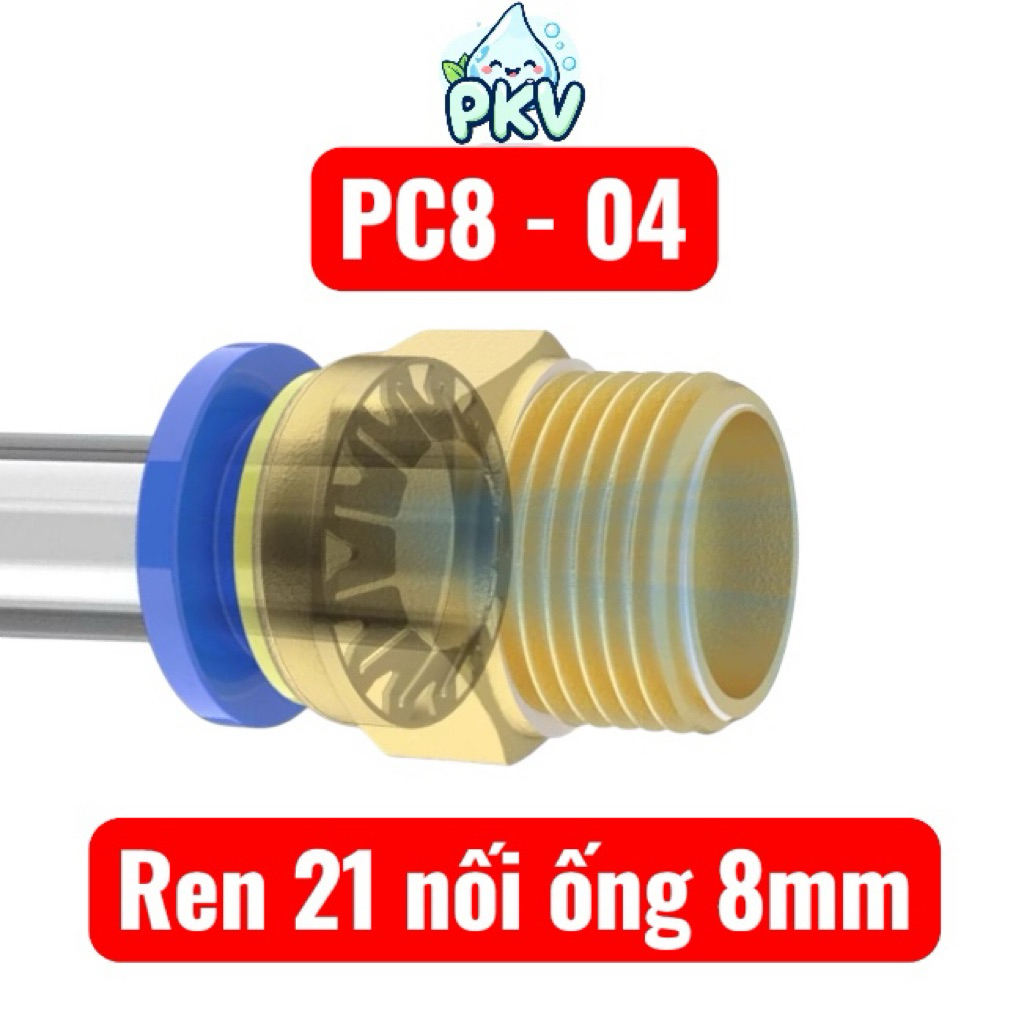 [Giá Rẻ] Đầu Nối PC8-04 Ren 21 Nối Ống 8mm – Cút Nối Nhanh Ống Hơi Khí Nén / Ống Tưới Nhỏ Giọt 8mm