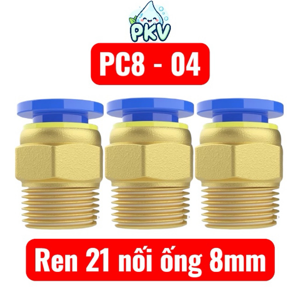 [Giá Rẻ] Đầu Nối PC8-04 Ren 21 Nối Ống 8mm – Cút Nối Nhanh Ống Hơi Khí Nén / Ống Tưới Nhỏ Giọt 8mm