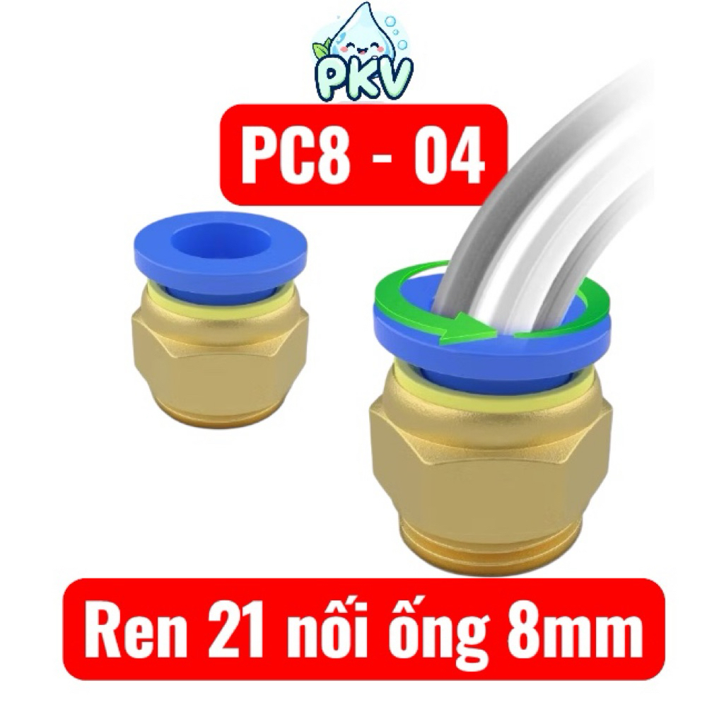 [Giá Rẻ] Đầu Nối PC8-04 Ren 21 Nối Ống 8mm – Cút Nối Nhanh Ống Hơi Khí Nén / Ống Tưới Nhỏ Giọt 8mm