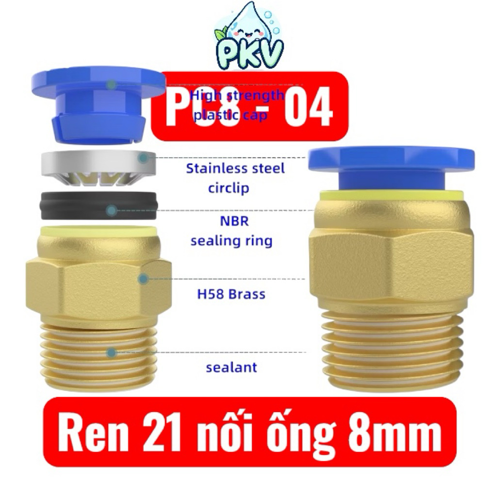 [Giá Rẻ] Đầu Nối PC8-04 Ren 21 Nối Ống 8mm – Cút Nối Nhanh Ống Hơi Khí Nén / Ống Tưới Nhỏ Giọt 8mm