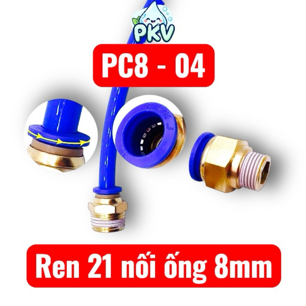 [Giá Rẻ] Đầu Nối PC8-04 Ren 21 Nối Ống 8mm – Cút Nối Nhanh Ống Hơi Khí Nén / Ống Tưới Nhỏ Giọt 8mm