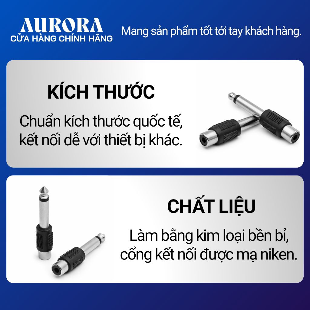 Jack chuyển đổi 6.5mm ra hoa sen RCA mạ niken - Âm thanh chuẩn, kết nối ổn