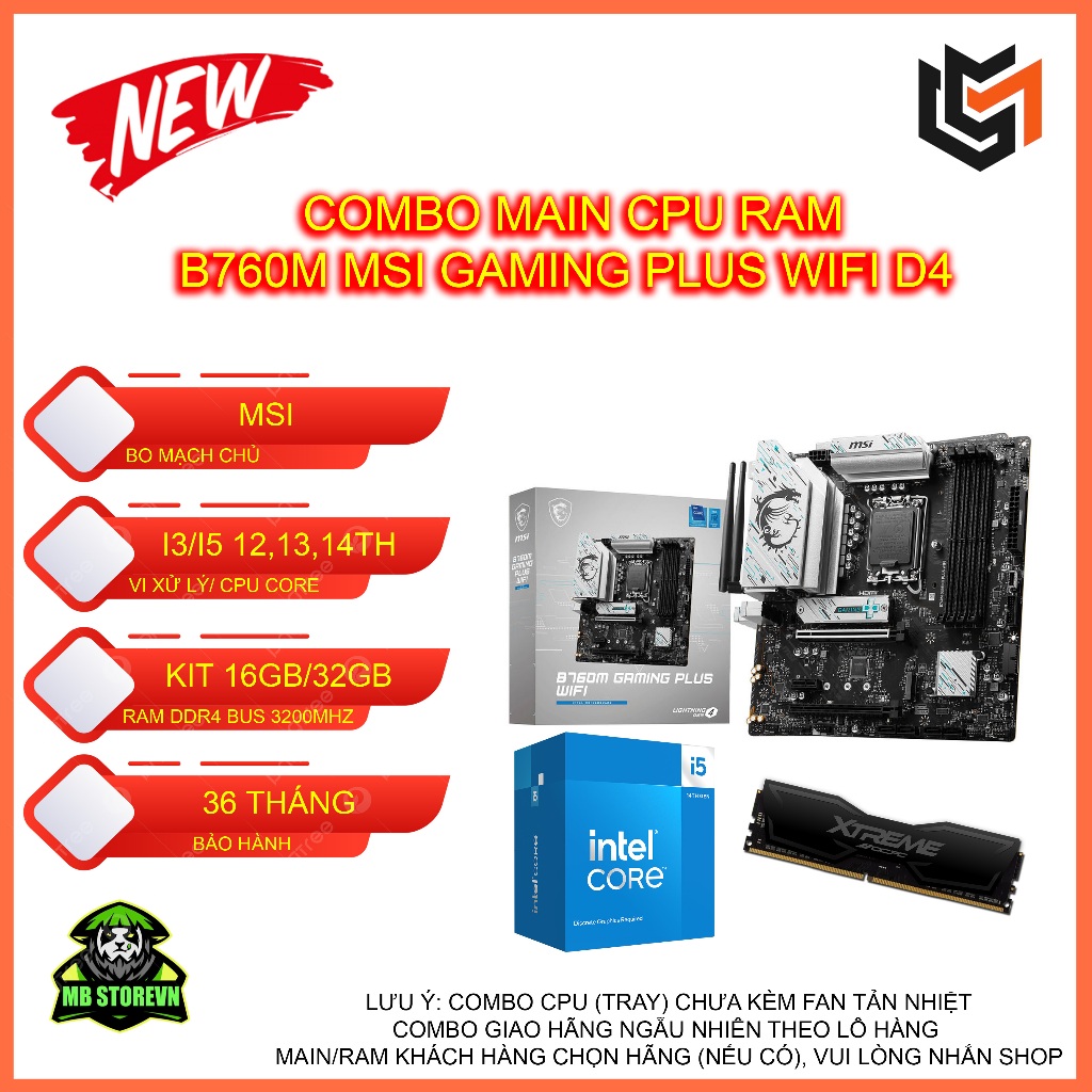 Combo B760M MSI Gaming Plus Wifi D4/D5 /I5 14400F/13400F/12400F