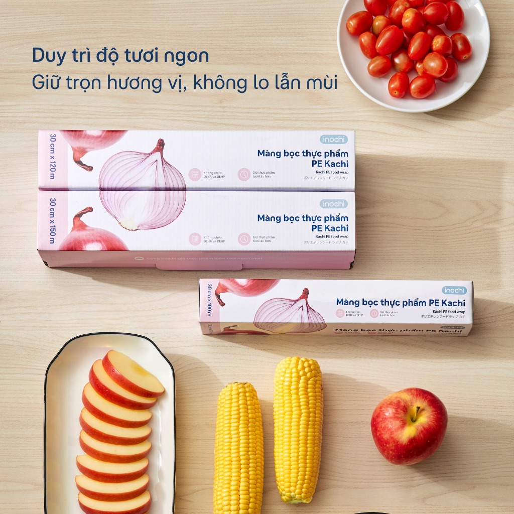 [MỚI] Màng bọc thực phẩm PE KACHI Inochi chịu nhiệt dưới 100*C, bảo quản tốt ngon thịt cá rau củ, ngăn mùi & vi khuẩn