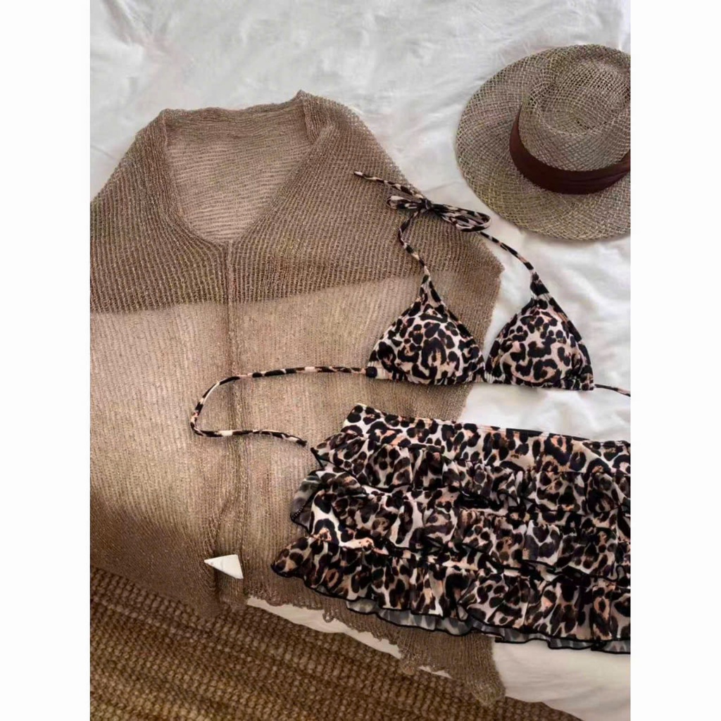 [SẴN - HỎA TỐC HN] 2Soonsumff Bikini 4 mảnh họa tiết da báo kèm khăn choàng sexy ngọt ngào bộ đồ bơi cao cấp cho nữ