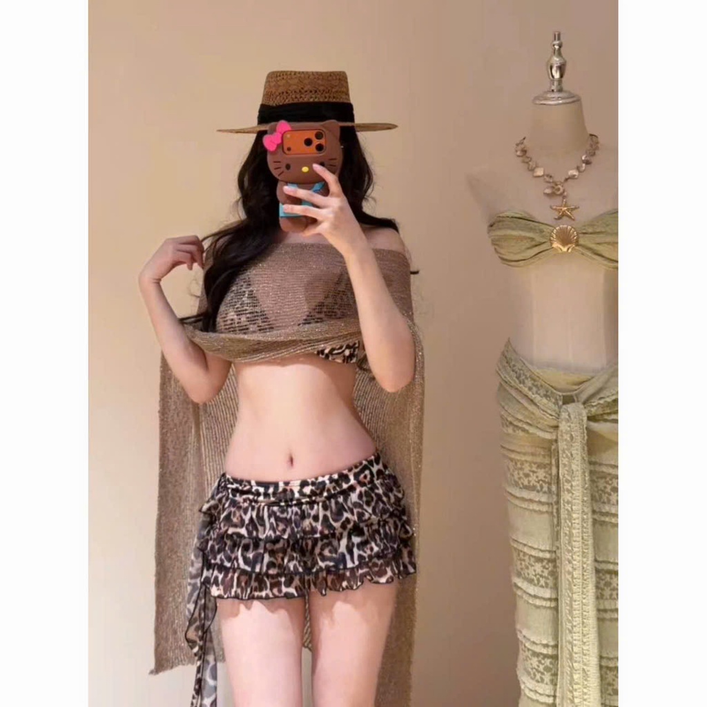 [SẴN - HỎA TỐC HN] 2Soonsumff Bikini 4 mảnh họa tiết da báo kèm khăn choàng sexy ngọt ngào bộ đồ bơi cao cấp cho nữ