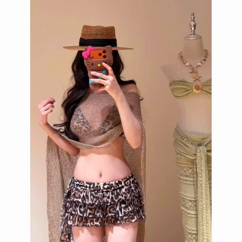 [SẴN - HỎA TỐC HN] 2Soonsumff Bikini 4 mảnh họa tiết da báo kèm khăn choàng sexy ngọt ngào bộ đồ bơi cao cấp cho nữ