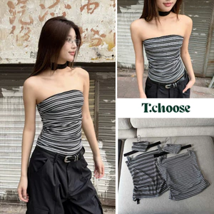 Áo quây ngắn kẻ ngang, áo ống mix cổ áo rời 2664 TCHOOSE