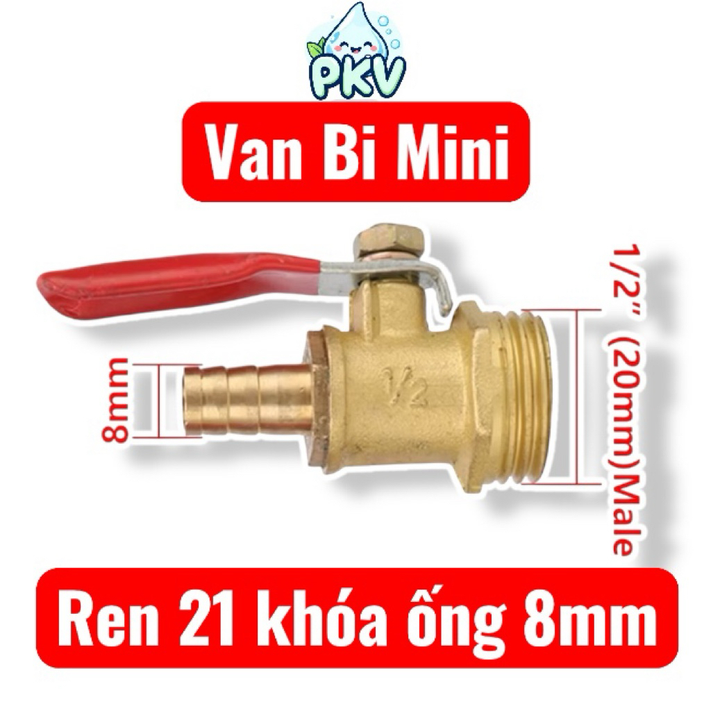 [Giá Rẻ] Van Bi Mini Đồng Ren 21 Ra Ống 8mm / Van Khóa 2 Đầu Ống 8mm – Van Khóa Nước, Khí Nén
