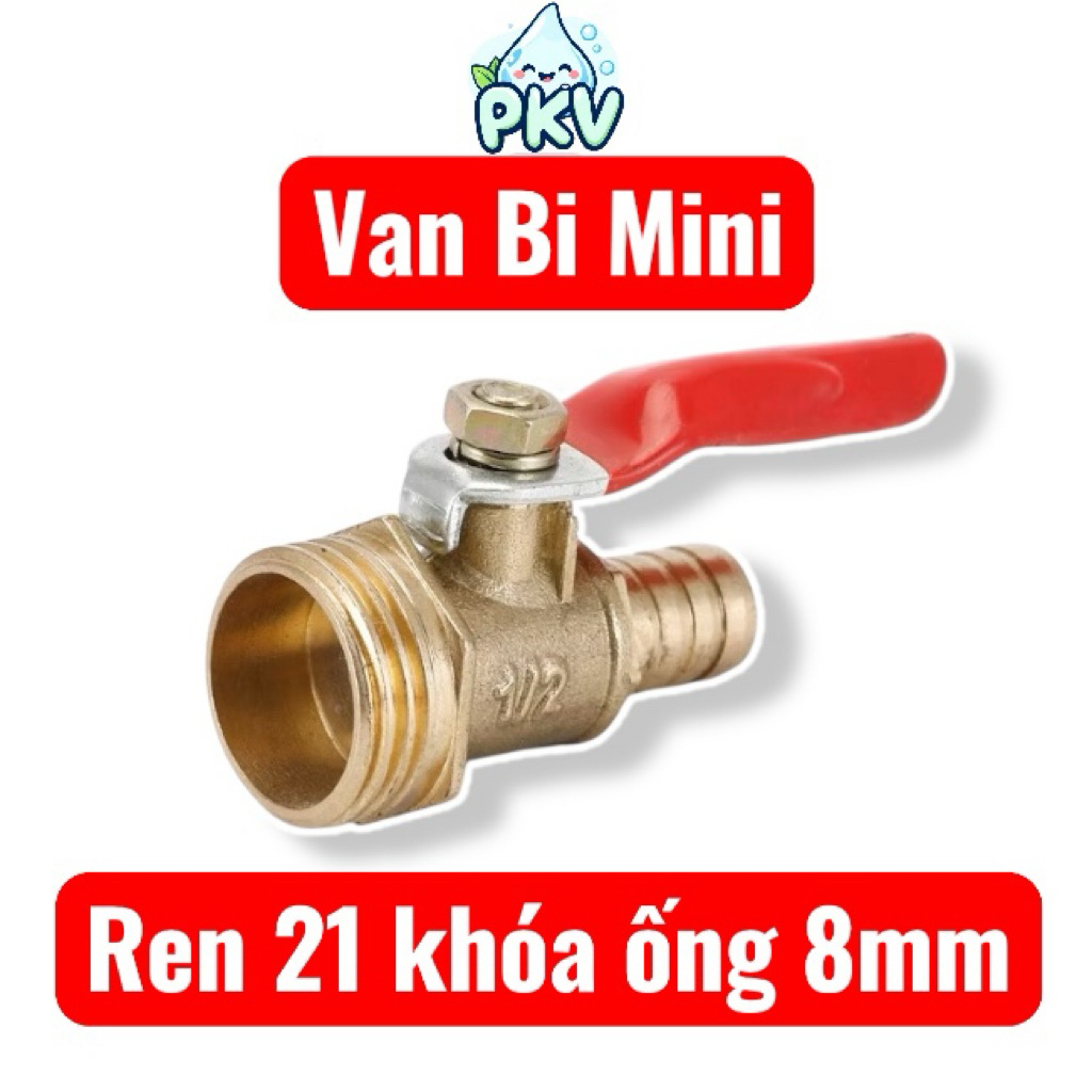 [Giá Rẻ] Van Bi Mini Đồng Ren 21 Ra Ống 8mm / Van Khóa 2 Đầu Ống 8mm – Van Khóa Nước, Khí Nén