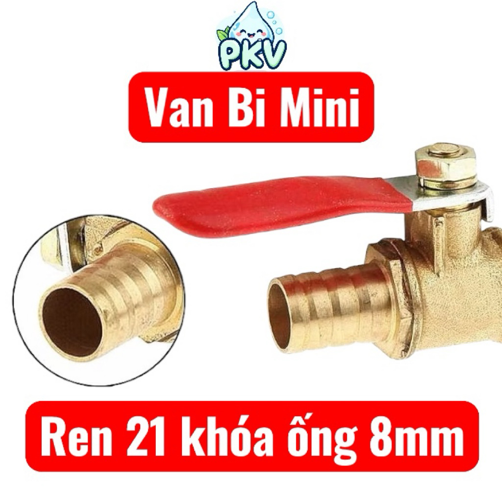 [Giá Rẻ] Van Bi Mini Đồng Ren 21 Ra Ống 8mm / Van Khóa 2 Đầu Ống 8mm – Van Khóa Nước, Khí Nén