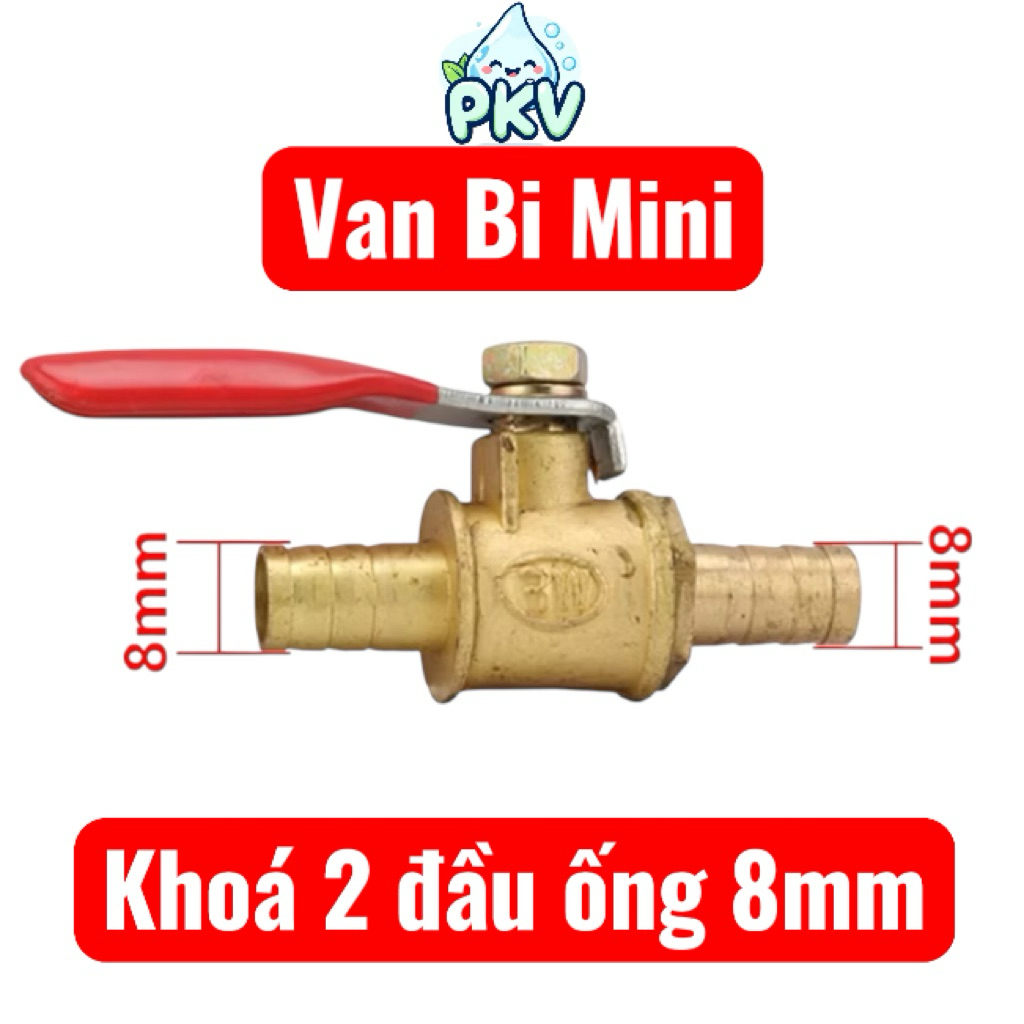 [Giá Rẻ] Van Bi Mini Đồng Ren 21 Ra Ống 8mm / Van Khóa 2 Đầu Ống 8mm – Van Khóa Nước, Khí Nén