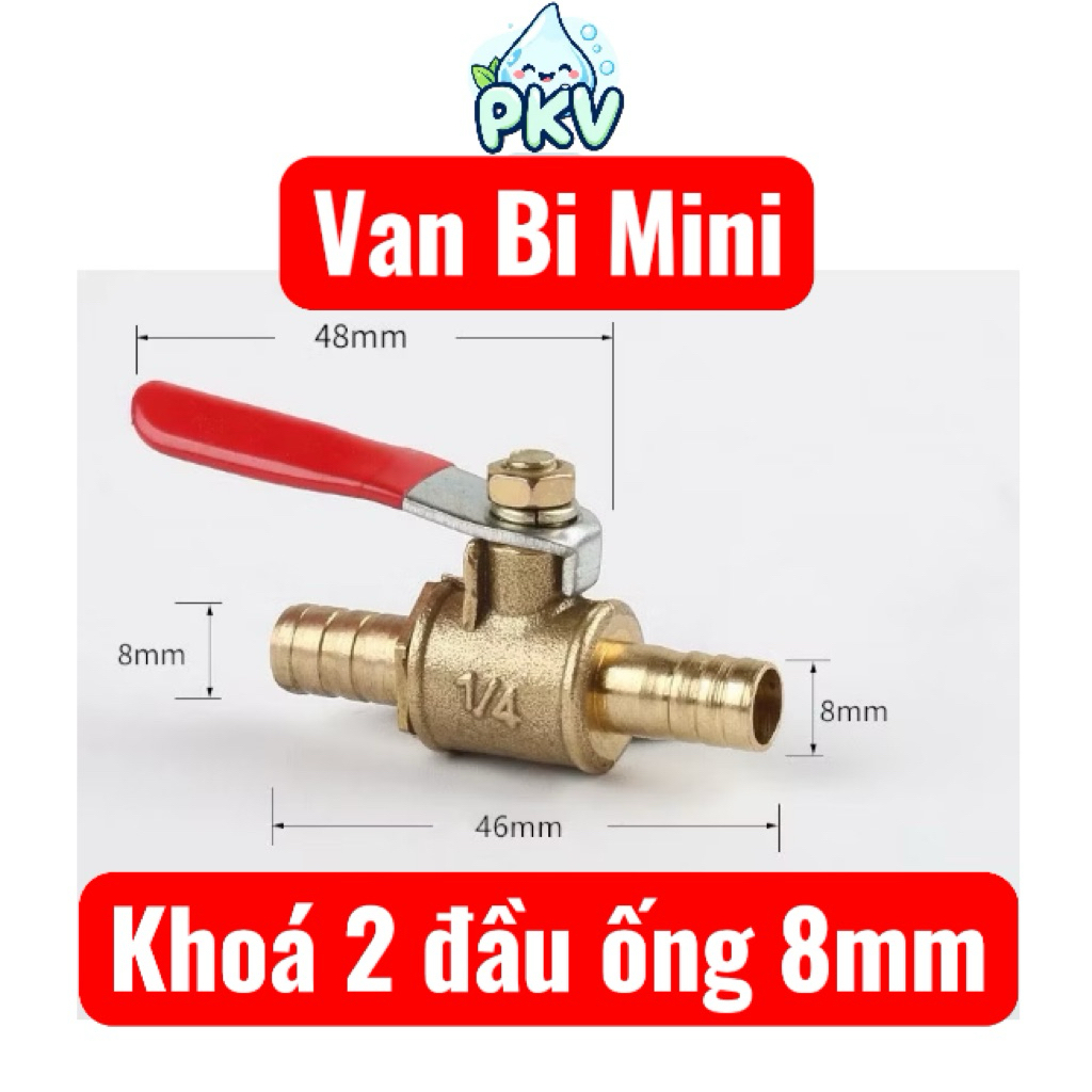 [Giá Rẻ] Van Bi Mini Đồng Ren 21 Ra Ống 8mm / Van Khóa 2 Đầu Ống 8mm – Van Khóa Nước, Khí Nén