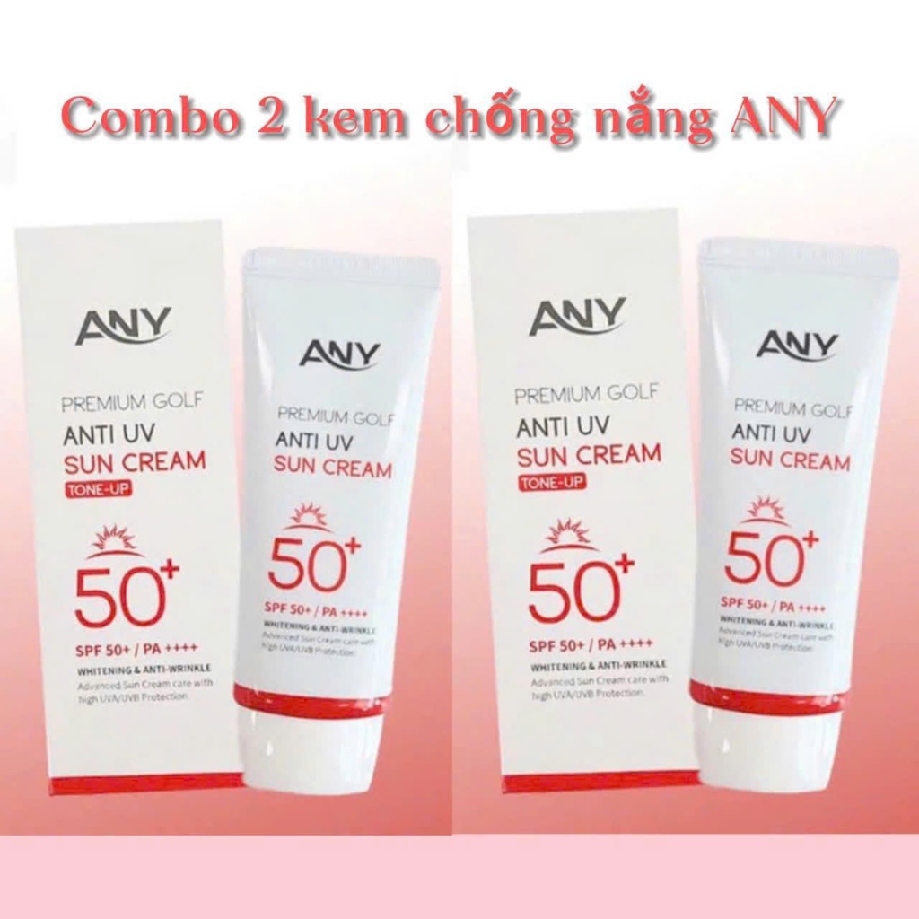 ( 2 tuýp Tặng 2 nạ) Kem Chống Nắng Any Hàn Quốc 60ml Premium Golf Anti UV SPF 50+  Nâng tông, trắng da, không bết