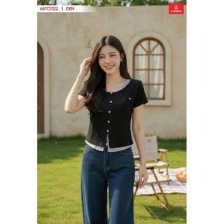 6ATC15 Áo thun nữ CARDINA chất cotton cộc tay phối giả 2 lớp