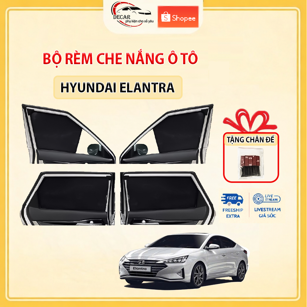 Rèm Che Nắng Ô Tô Hít Nam Châm Hyundai Elantra - Bộ 4 Tấm Chắn Nắng Cửa Kính Xe Hơi Chống Tia UV