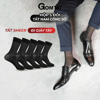 Hộp 5 đôi vớ công sở nam GOMTAT chất nylon cao cấp, họa tiết sọc gân xuyên thấu - D16-A094-CB5