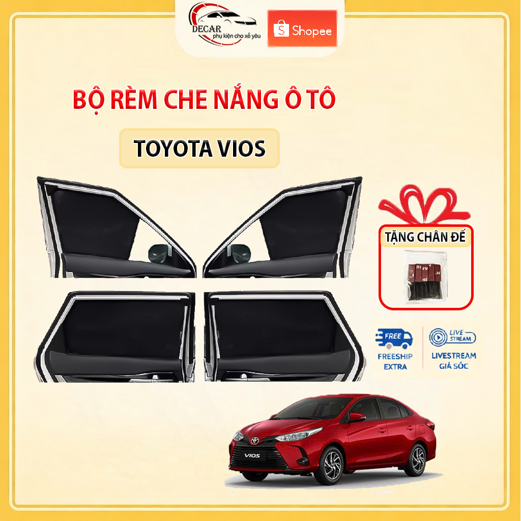 Rèm Che Nắng Ô Tô Hít Nam Châm Toyota Vios - Bộ 4 Tấm Chắn Nắng Cửa Kính Xe Hơi Chống Tia UV