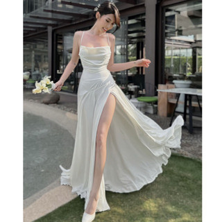 Váy maxi dạ hội lụa cổ đỗ hở lưng TK cao cấp (VÁY dạ hội đi tiệc,party, maxi trắng du lịch biển).