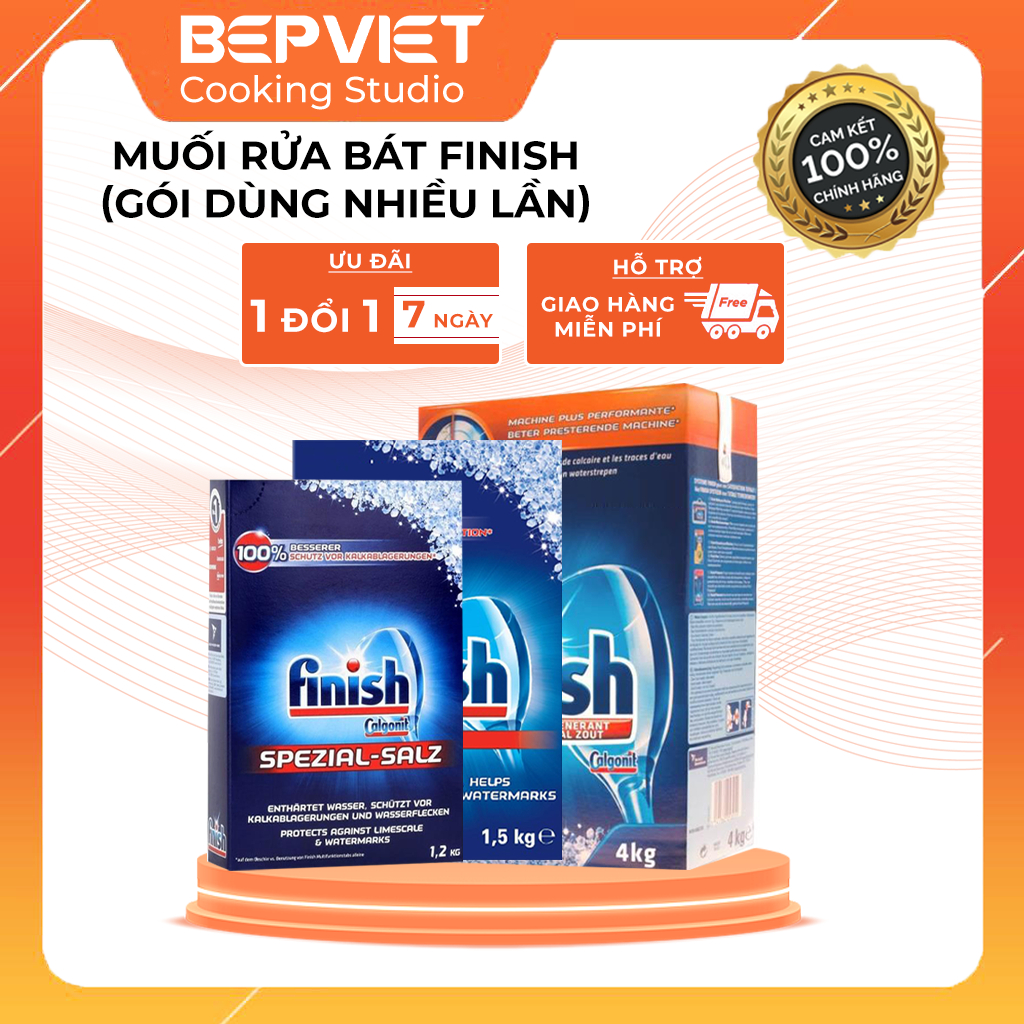 Muối rửa bát Finish1Kg, 1.2Kg, 1.5kg, 4kg không mùi sử dụng cho mọi loại máy rửa chén bát