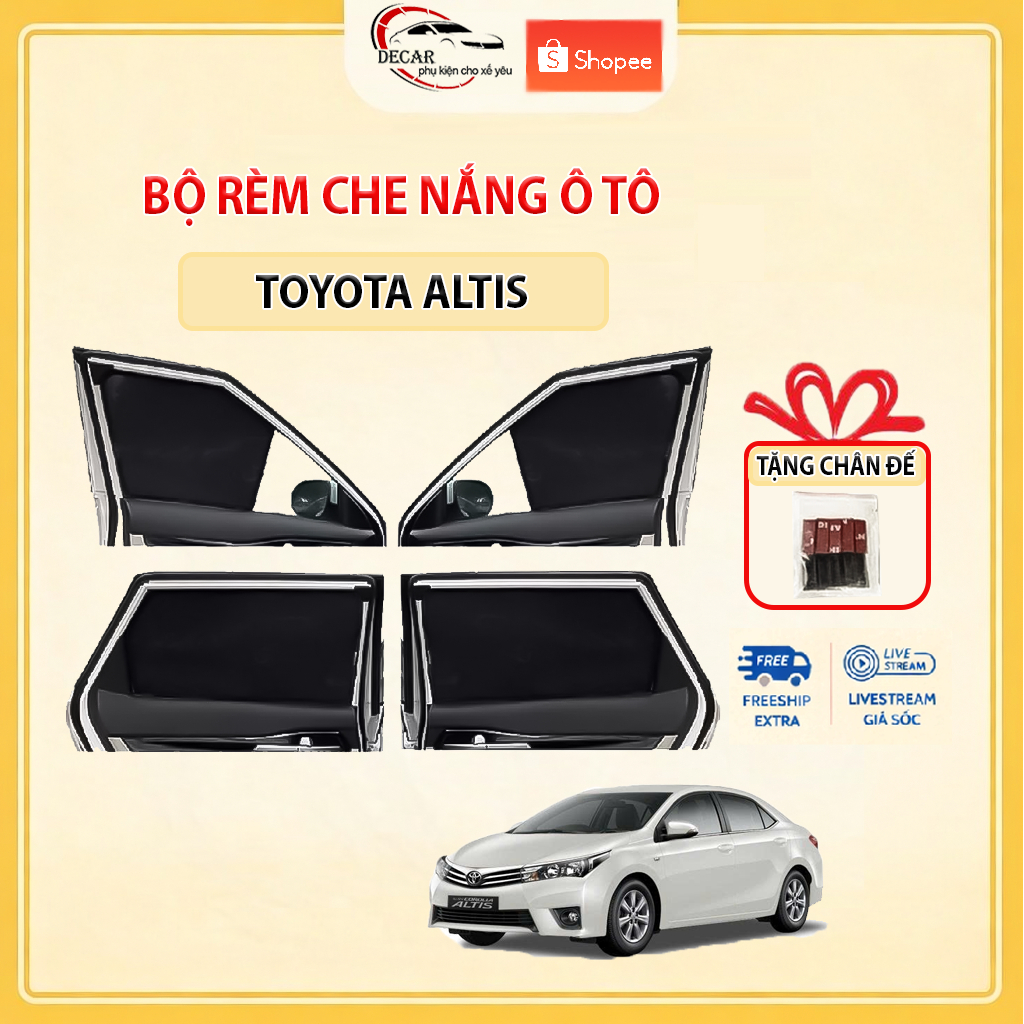 Rèm Che Nắng Ô Tô Hít Nam Châm Toyota Altis - Bộ 4 Tấm Chắn Nắng Cửa Kính Xe Hơi Chống Tia UV