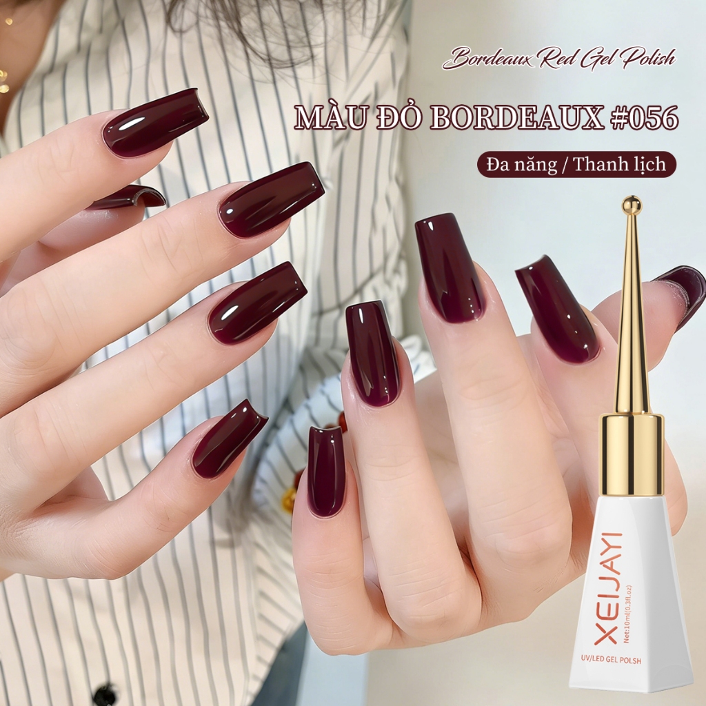 XEIJAYI 10ml - Sơn móng tay dạng gel màu đỏ Bordeaux mới, màu sắc bền lâu, thích hợp cho việc tự làm nghệ thuật vẽ móng.