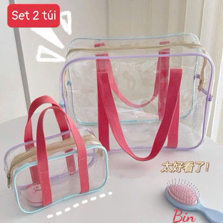 Set 2 Túi Xách Trong Suốt Du Lịch & Đi Biển – Túi Chống Nước Đựng Mỹ Phẩm, Đồ Bơi, Bỉm Sữa Tiện Lợi Hot Trend 2026