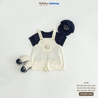 Yếm đùi kaki phối túi thêu hình dễ thương cho bé Hokiha phong cách Hàn vải kaki mềm mại, thoáng khí size 8-17kg YY41