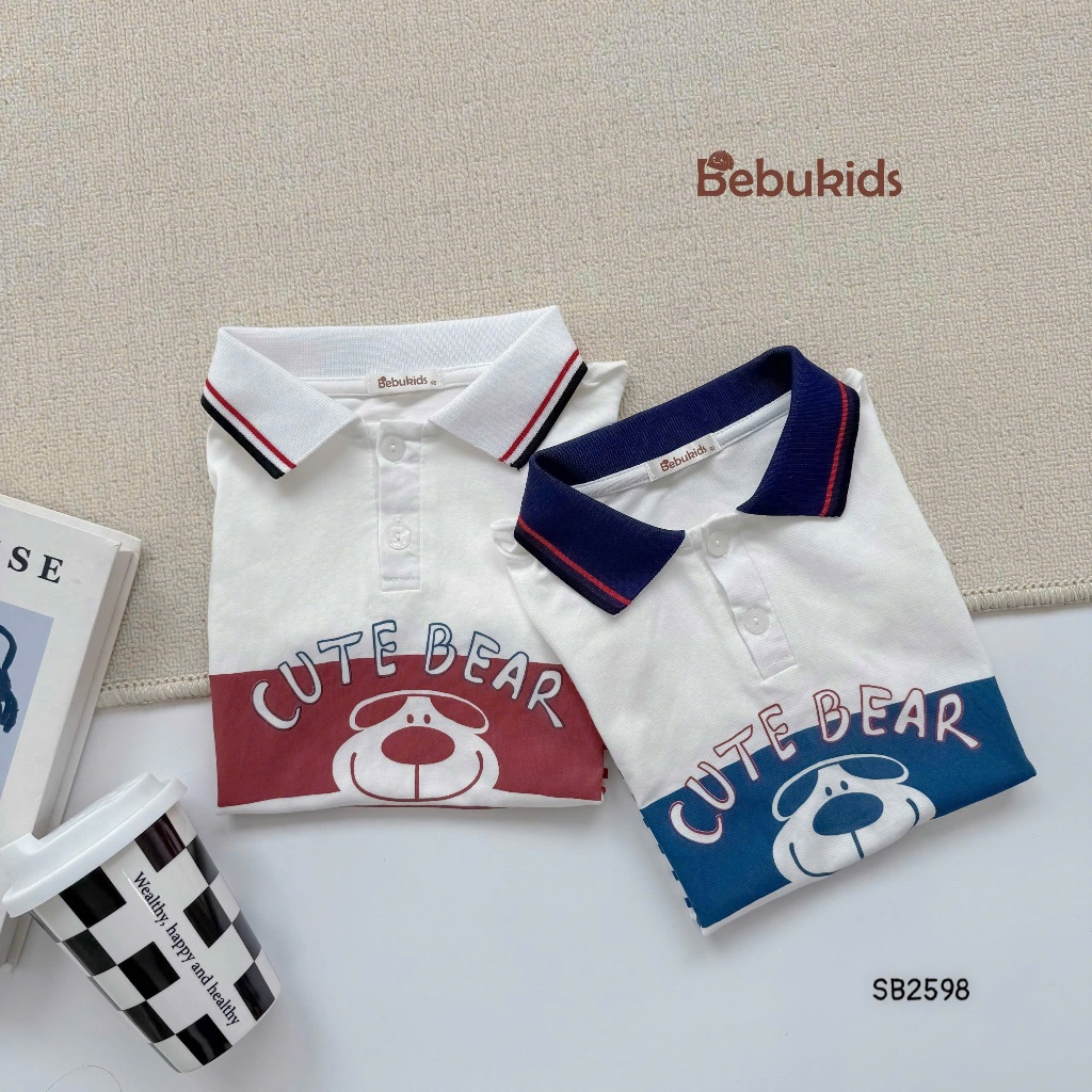 Set polo cổ dệt Cute Bear Bebukids chất liệu cotton 2 chiều cho bé trai 8-21kg