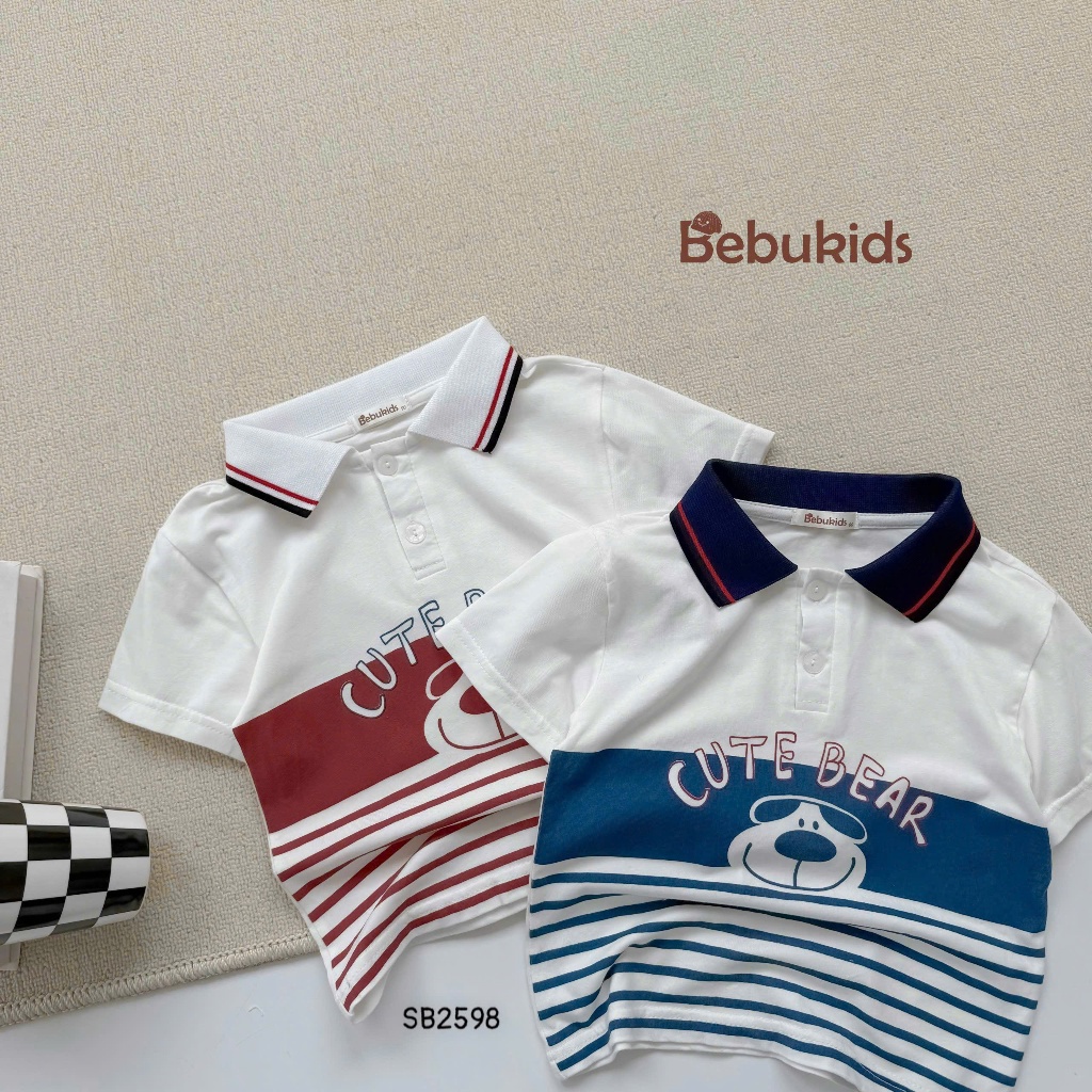 Set polo cổ dệt Cute Bear Bebukids chất liệu cotton 2 chiều cho bé trai 8-21kg