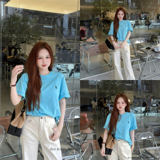 LOU BAE| (HÀNG QC DẴN) Áo Thun Nữ Tay Ngắn Cổ Tròn Chất Cotton Thêu Ngựa