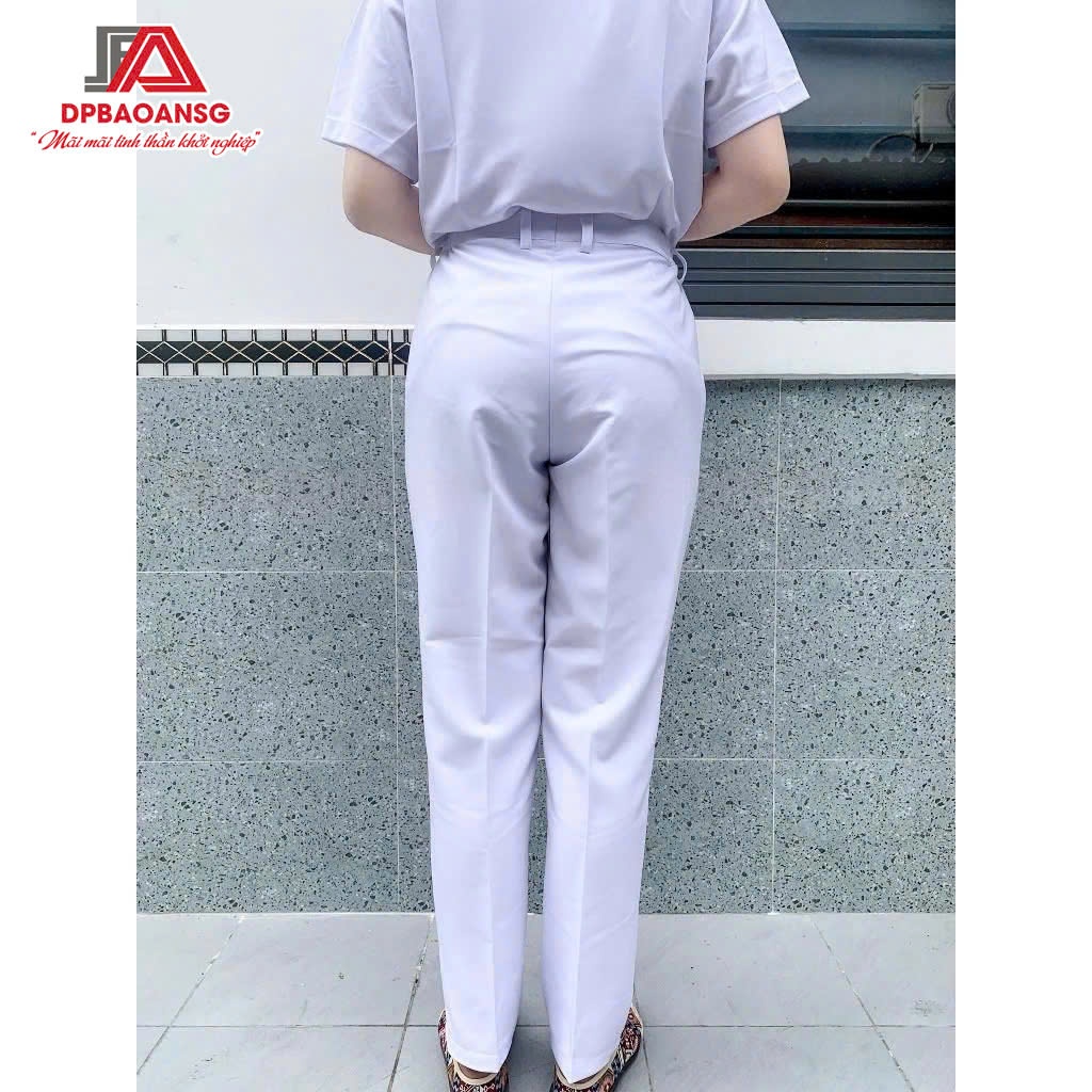 Quần Blouse Trắng Nhún Thun Vải Cotton Hàn – Form Nữ Dùng Trong Môi Trường Y Tế
