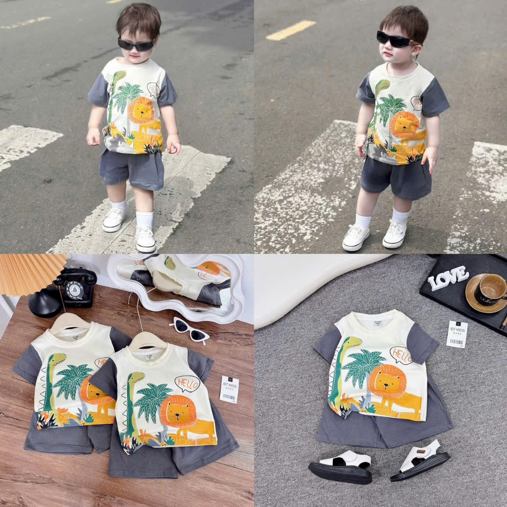 BỘ CỘC ATY IN 5D SƯ TỬ KHUNG LONG CHO BÉ TRAI MÀU XÁM