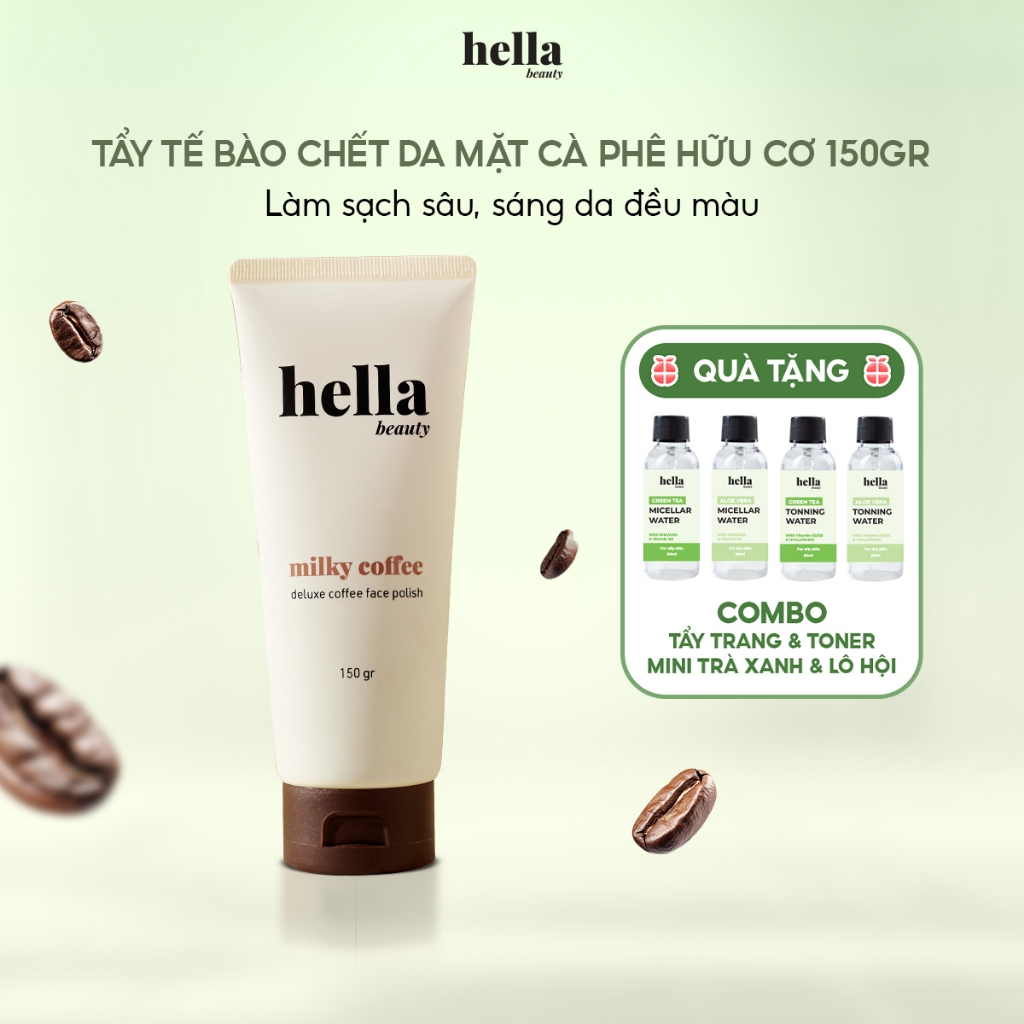 [ƯU ĐÃI HÔM NAY] Tẩy tế bào chết da mặt cà phê Hella Beauty 150g làm sạch sâu hỗ trợ sáng da đều màu