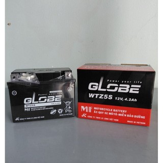 Bình acquy xe máy 12v khô miễn bảo dưỡng globe WTZ5S | 12V - 4.2ah