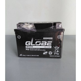 Bình acquy xe máy 12v khô miễn bảo dưỡng globe WTZ5S | 12V - 4.2ah