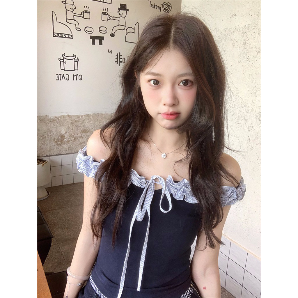 Áo trễ vai nữ sexy phối màu body ôm dáng style xinh xắn đi chơi