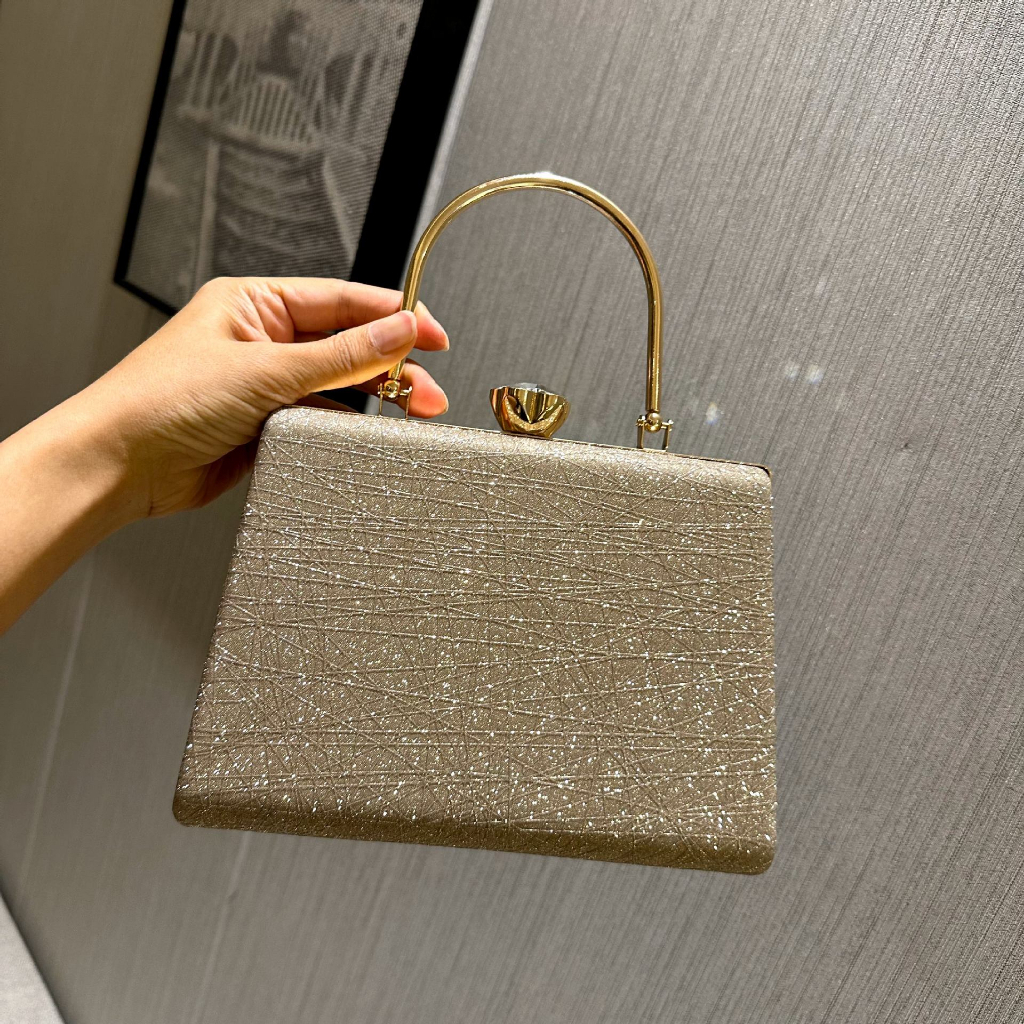 Clutch Ví Cầm Tay Nữ Dự Tiệc Sang Trọng Màu Bạc Đính Đá Cao Cấp Mun Store KCU27