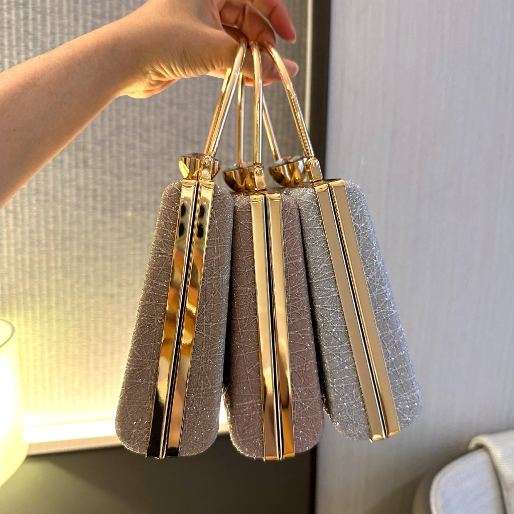 Clutch Ví Cầm Tay Nữ Dự Tiệc Sang Trọng Màu Bạc Đính Đá Cao Cấp Mun Store KCU27