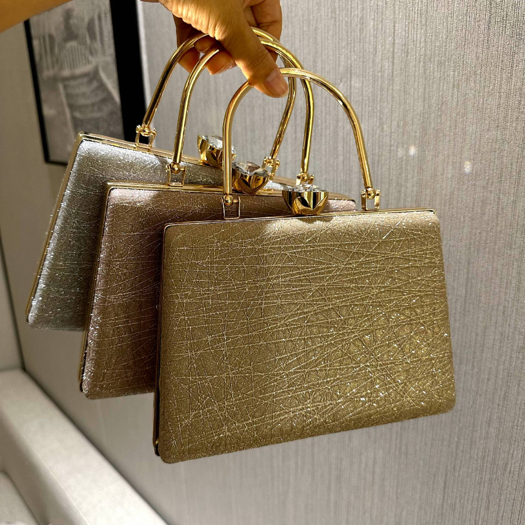 Clutch Ví Cầm Tay Nữ Dự Tiệc Sang Trọng Màu Bạc Đính Đá Cao Cấp Mun Store KCU27