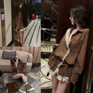 Áo somi kẻ viền ren bo eo A27 SM