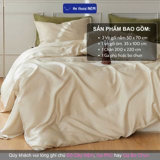 Bộ Ga Giường 5 Món He thong NEM Cao Cấp Set Drap Giường Chăn Ga Gối Lụa Tencel Cotton Trải Phủ Giường Êm Ái Sang Trọng