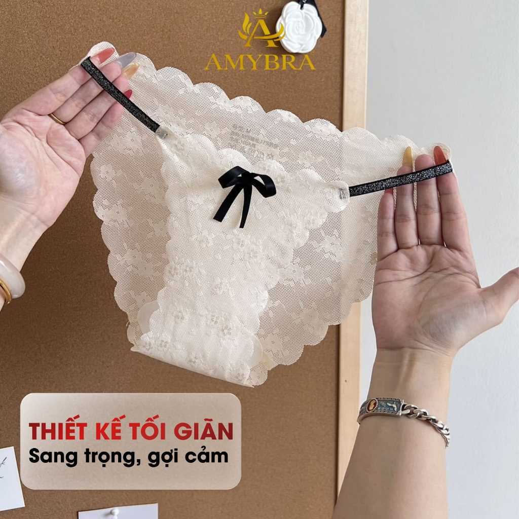 [ MẪU MỚI 2026 ] Quần Lót Ren Xuyên Thấu Quyến Rũ, Quần Chip Ren Nữ Đính Nơ Mềm Mại AMYBRA L1006