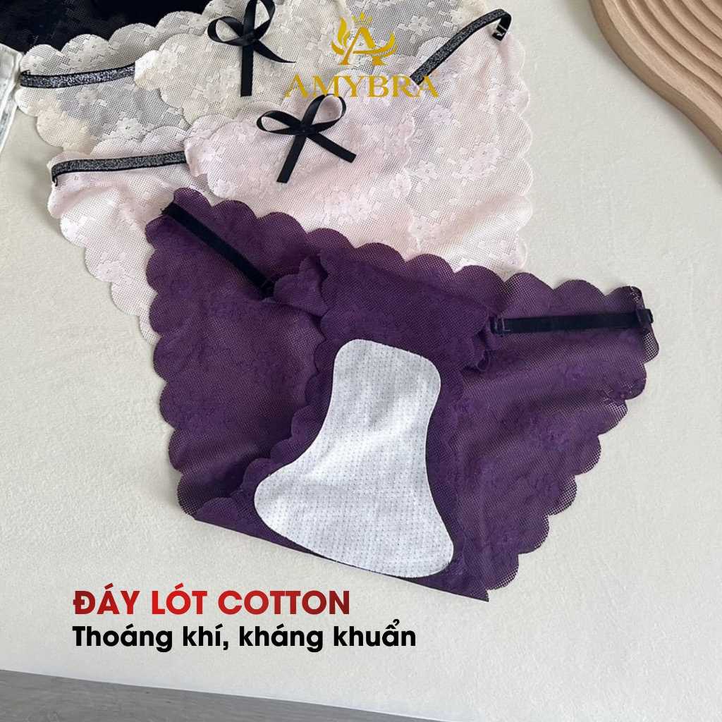 [ MẪU MỚI 2026 ] Quần Lót Ren Xuyên Thấu Quyến Rũ, Quần Chip Ren Nữ Đính Nơ Mềm Mại AMYBRA L1006