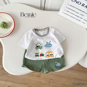 Bộ cotton in hoạ tiết ô tô travel vui tươi, set bộ cotton cộc tay mềm mát cho bé