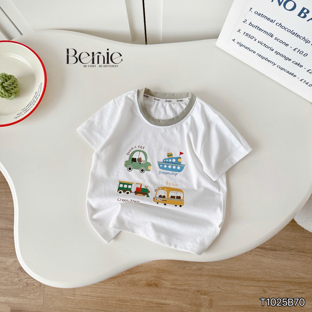 Bộ cotton cộc tay Bernie họa tiết travel vui tươi phối quần cotton 4c cho bé trai 9-28kg