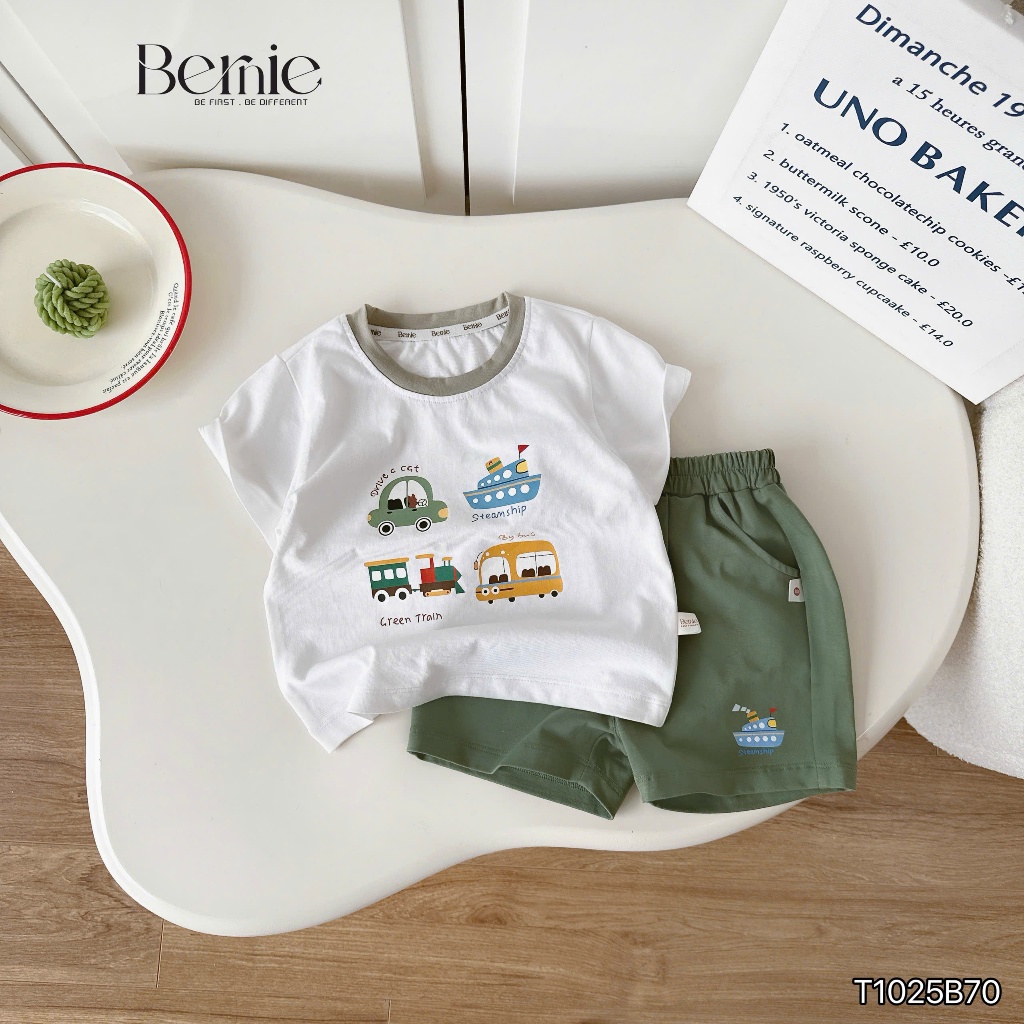 Bộ cotton in hoạ tiết ô tô travel vui tươi, set bộ cotton cộc tay mềm mát cho bé