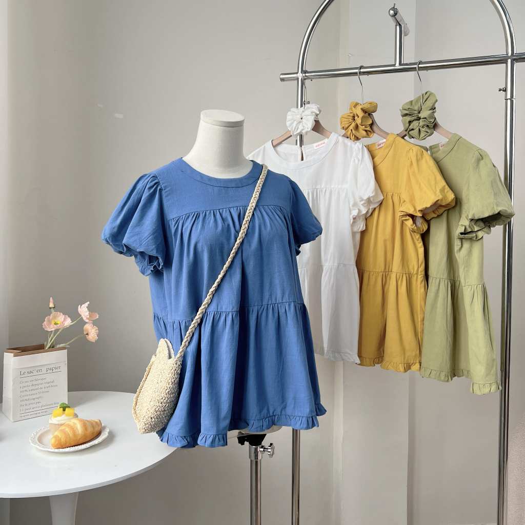 [Tặng crunchie] Áo bầu Dora Top chất liệu đũi mềm thoáng mát siêu nhẹ, kiểu dáng babydoll phối tay bí thiết kế BY L'AMME