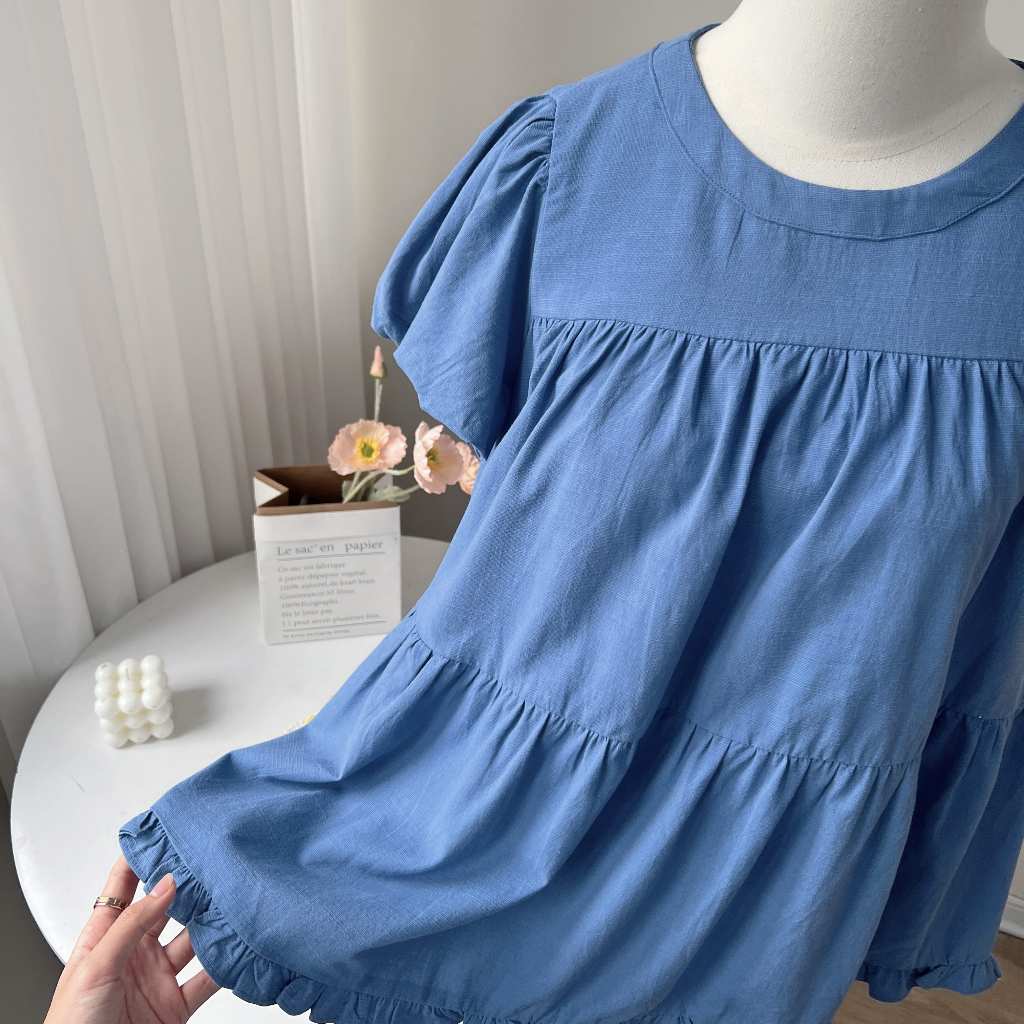 [Tặng crunchie] Áo bầu Dora Top chất liệu đũi mềm thoáng mát siêu nhẹ, kiểu dáng babydoll phối tay bí thiết kế BY L'AMME