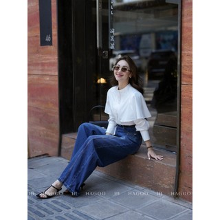 Quần Jeans nữ bổ can sườn dáng suông HAGOO phong cách công sở thanh lịch cao cấp [Q1001]